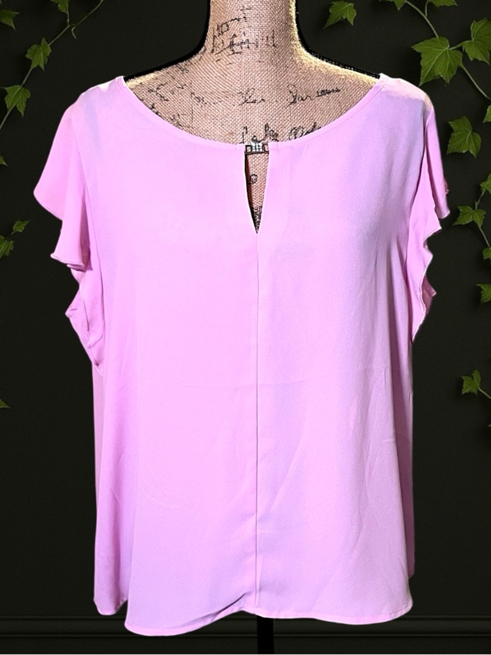 Counterparts Pink Flutter‑Sleeve Blouse Keyhole Detail XL New - Picture 2 of 13